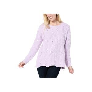 WynneCollection Women's Easy Elegance Sequin Sweater Orchid - Regular